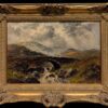 Antique Scottish Signed Oil Painting Figures Highland Stone Bridge River Scene