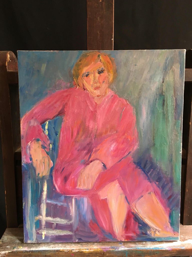 Pink Lady Impressionist Portrait Oil Painting, Signed, 20th Century - Image 2