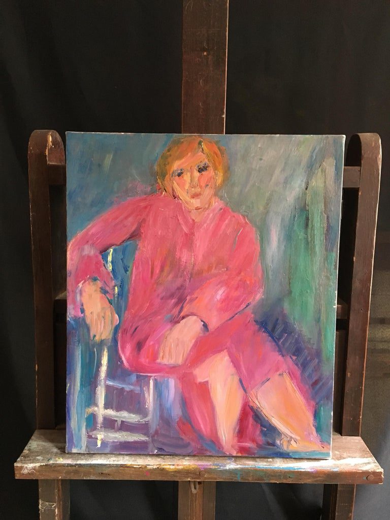 Pink Lady Impressionist Portrait Oil Painting, Signed, 20th Century - Image 3