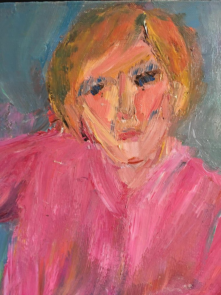 Pink Lady Impressionist Portrait Oil Painting, Signed, 20th Century - Image 4