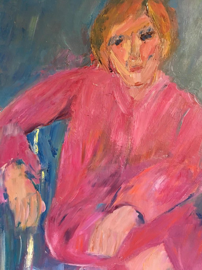 Pink Lady Impressionist Portrait Oil Painting, Signed, 20th Century - Image 6