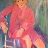 Pink Lady Impressionist Portrait Oil Painting, Signed, 20th Century