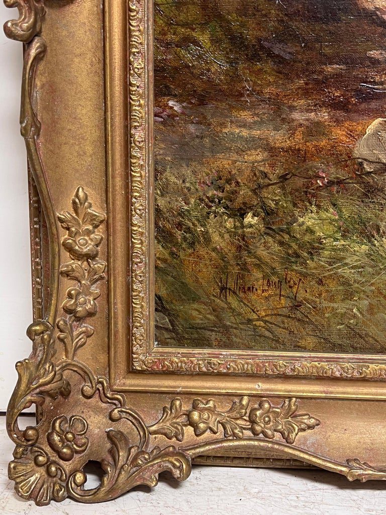 Antique Oil Scottish Highland Loch Valley Cottages Path Mountains Dramatic Sky - Image 9