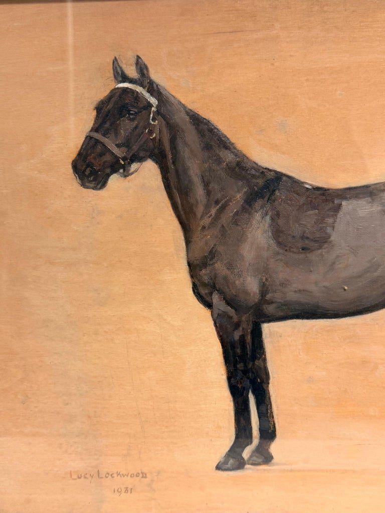 1930's Oil Dark Brown Thoroughbred Racehorse Standing in Profile Signed Painting - Image 9