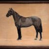 1930's Oil Dark Brown Thoroughbred Racehorse Standing in Profile Signed Painting