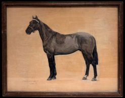 1930's Oil Dark Brown Thoroughbred Racehorse Standing in Profile Signed Painting