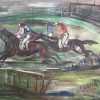 Large Mid Century French Expressionist Signed Oil Horse Racing Scene