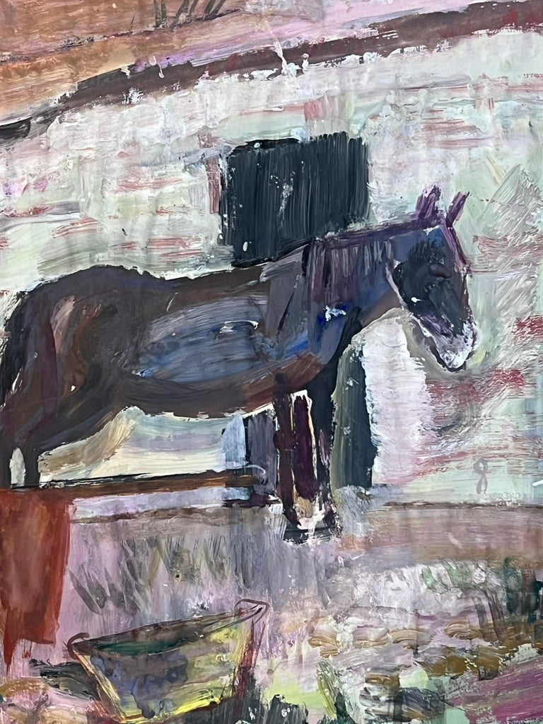 French Post Impressionist Oil Rustic Farmyard Scene with Horse and Carriage - Image 3