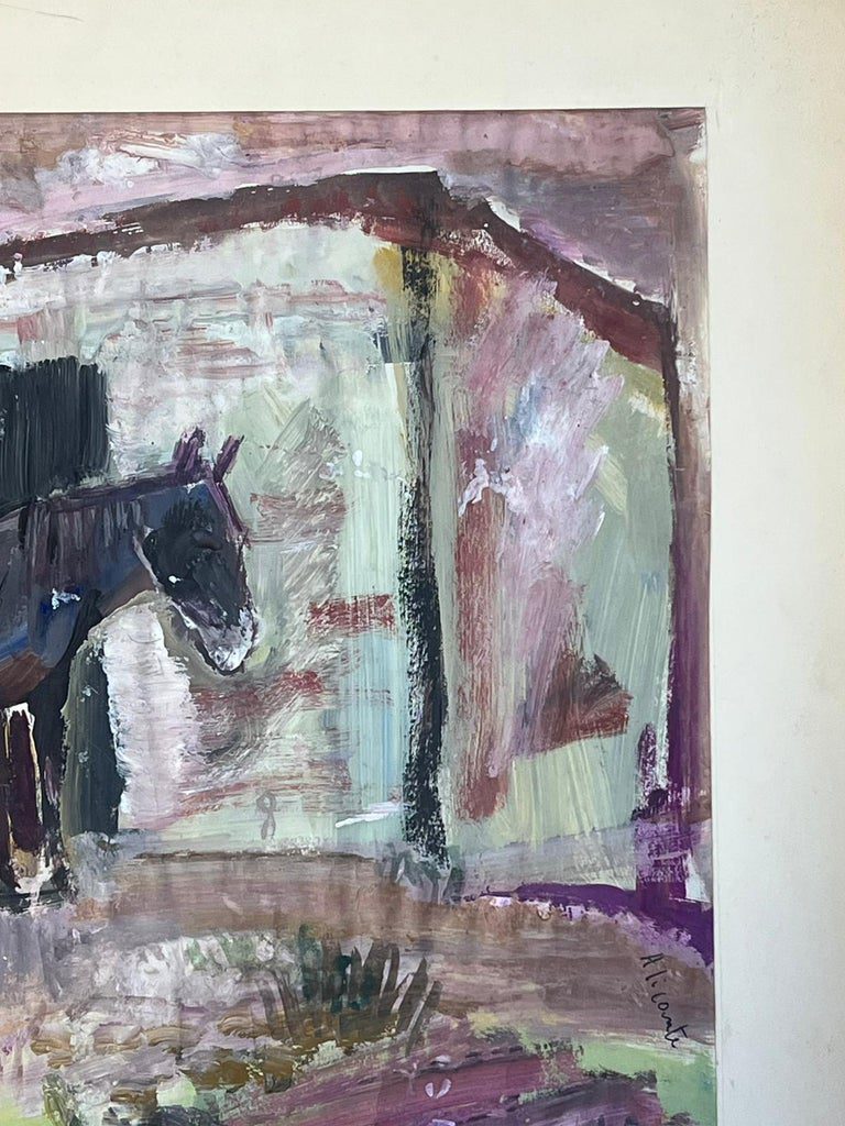 French Post Impressionist Oil Rustic Farmyard Scene with Horse and Carriage - Image 6