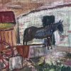 French Post Impressionist Oil Rustic Farmyard Scene with Horse and Carriage