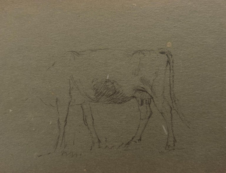 British Chalk Pencil Sketch of a Large Cow's Faceless Body