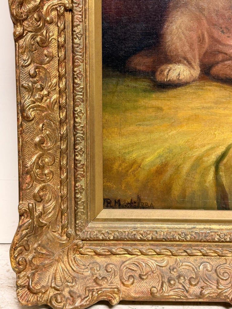 Antique English Dog Oil Painting Terrier & Naughty Puppy Framed 19th century - Image 7