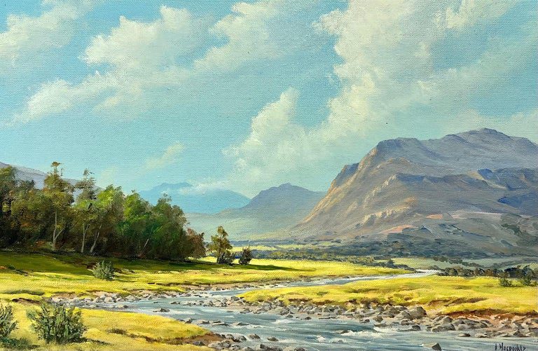 Signed Scottish Oil Sunny Highland River Landscape in Summer, framed original - Image 2