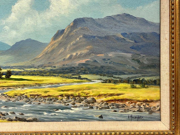 Signed Scottish Oil Sunny Highland River Landscape in Summer, framed original - Image 4