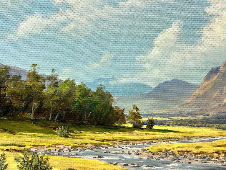 Signed Scottish Oil Sunny Highland River Landscape in Summer, framed original - Image 5