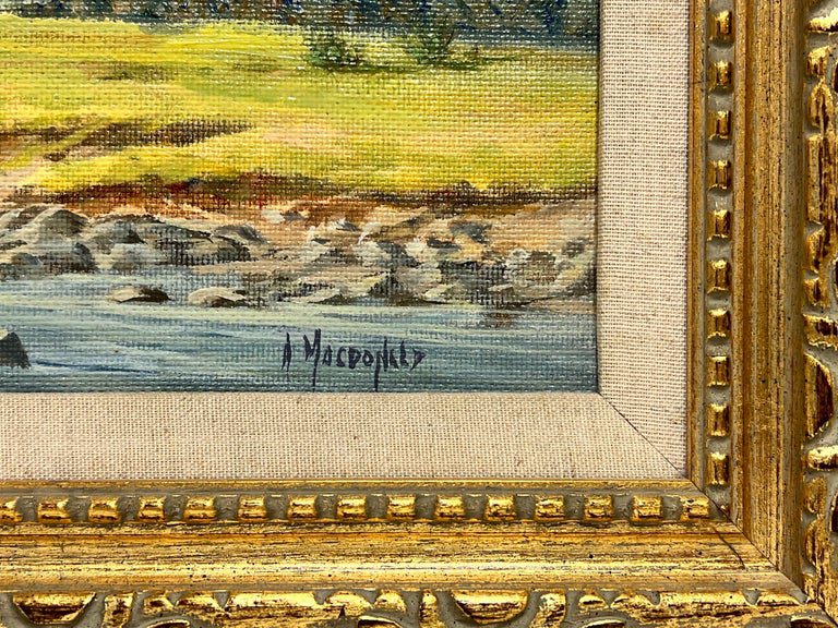 Signed Scottish Oil Sunny Highland River Landscape in Summer, framed original - Image 7