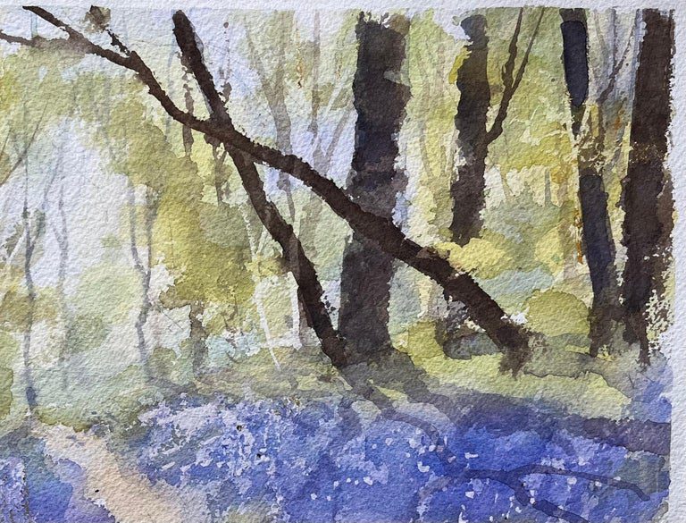 British Impressionist Watercolor of a Woodland Path with Spring Bluebells - Image 4