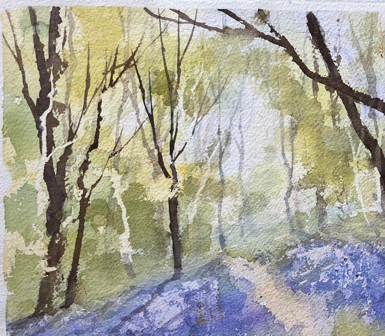 British Impressionist Watercolor of a Woodland Path with Spring Bluebells - Image 6