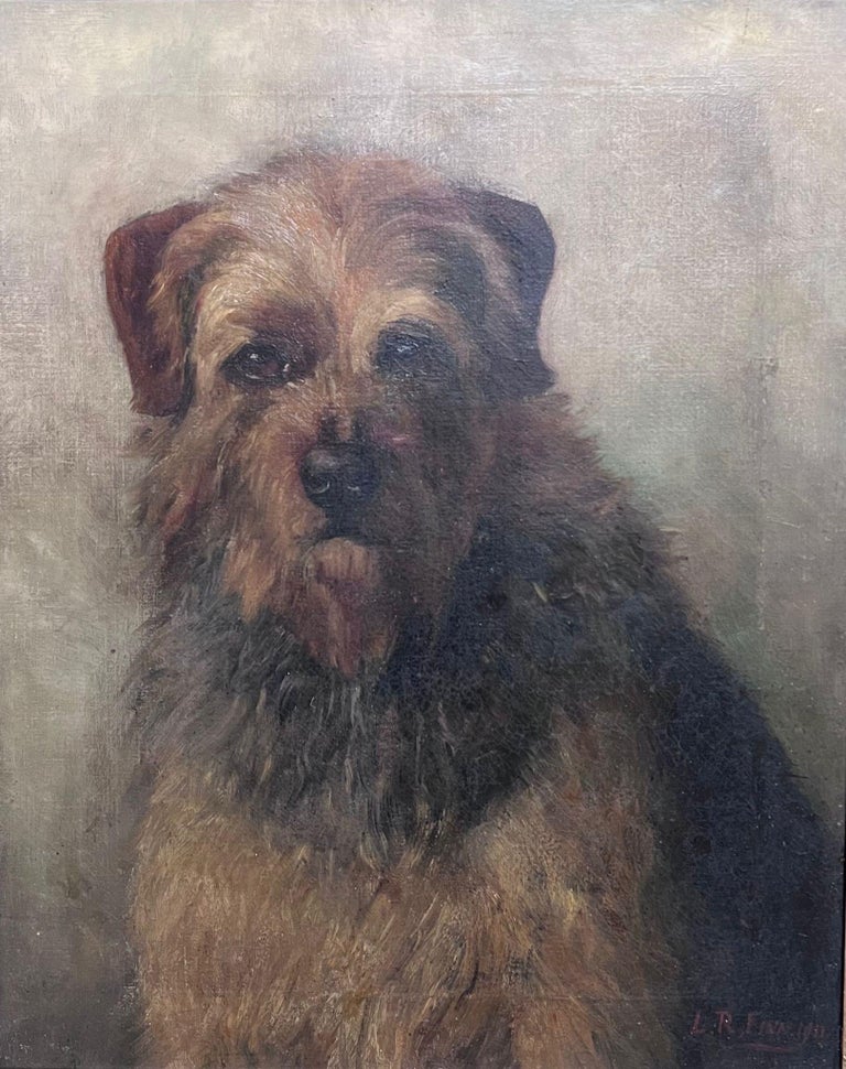 Border Terrier Portrait Signed Oil on Canvas Framed 20th Century - Image 2