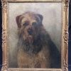 Border Terrier Portrait Signed Oil on Canvas Framed 20th Century