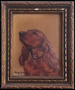 Spaniel Head Miniature Portrait Signed Oil on Board English Mid 20th Century