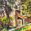 French Impressionist Pastel Painting Sunlit Chateau Along The Path Landscape