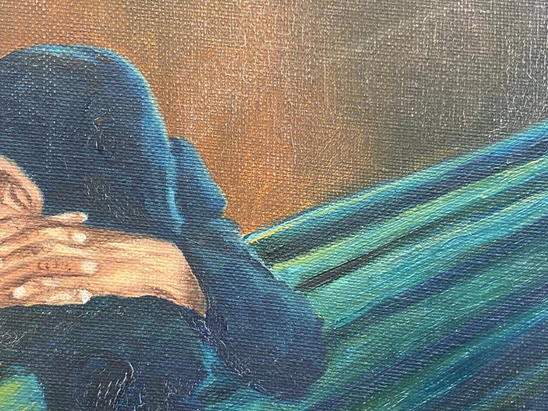 Fernand Audet (1923-2016) French Signed Oil Elderly Lady Sleeping on Bench - Image 3
