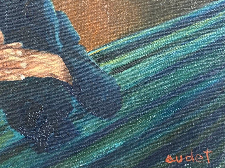 Fernand Audet (1923-2016) French Signed Oil Elderly Lady Sleeping on Bench - Image 4