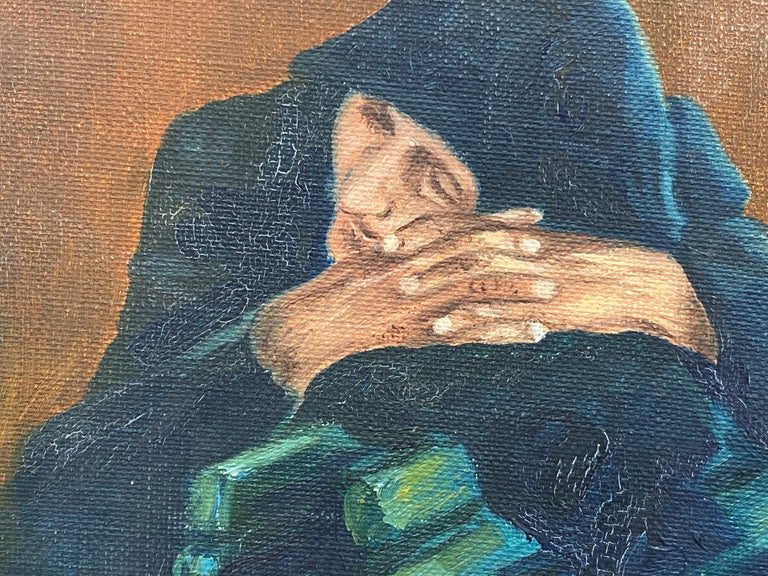 Fernand Audet (1923-2016) French Signed Oil Elderly Lady Sleeping on Bench - Image 5