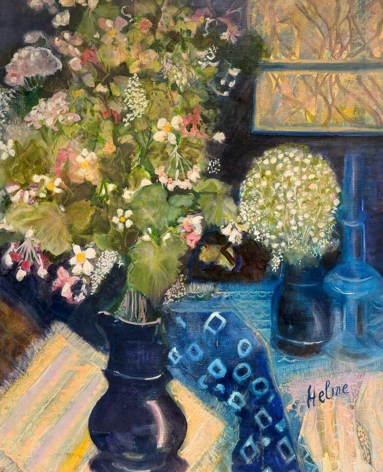 Flowers in Blue Vase, Signed Oil on Canvas, Framed, Mid-20th Century French - Image 2