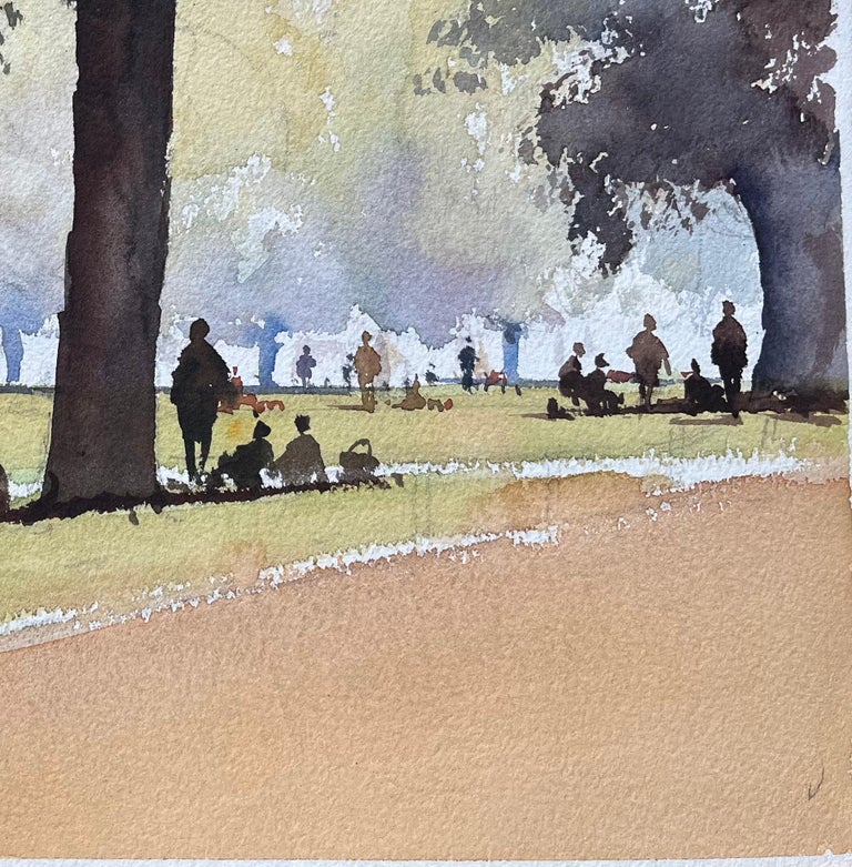 British Impressionist Watercolor of a Park Scene with Figures Under Trees - Image 4