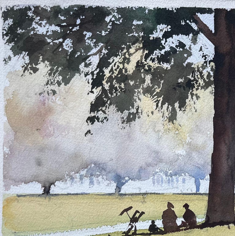 British Impressionist Watercolor of a Park Scene with Figures Under Trees - Image 6