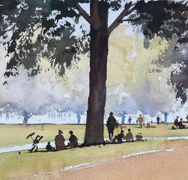 British Impressionist Watercolor of a Park Scene with Figures Under Trees - Image 7