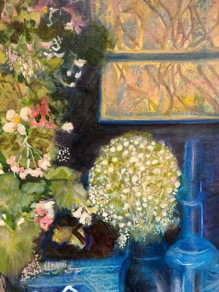 Flowers in Blue Vase, Signed Oil on Canvas, Framed, Mid-20th Century French - Image 3