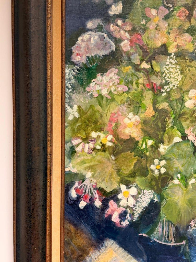 Flowers in Blue Vase, Signed Oil on Canvas, Framed, Mid-20th Century French - Image 6