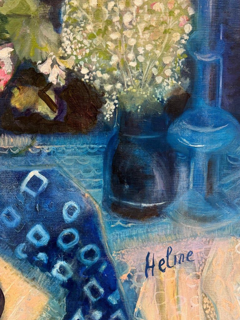 Flowers in Blue Vase, Signed Oil on Canvas, Framed, Mid-20th Century French - Image 8