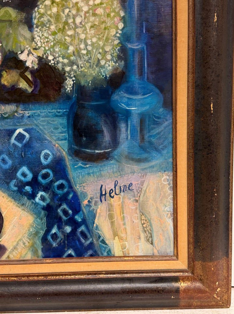 Flowers in Blue Vase, Signed Oil on Canvas, Framed, Mid-20th Century French - Image 9