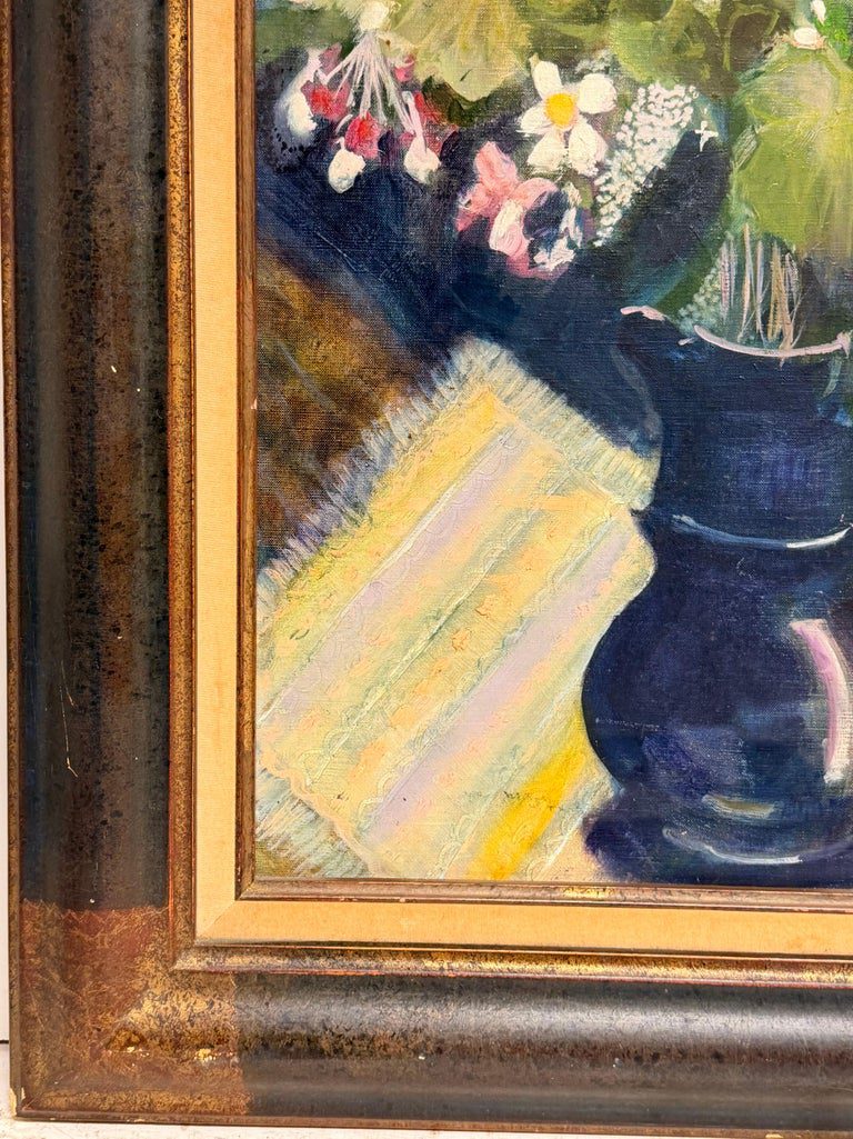 Flowers in Blue Vase, Signed Oil on Canvas, Framed, Mid-20th Century French - Image 10