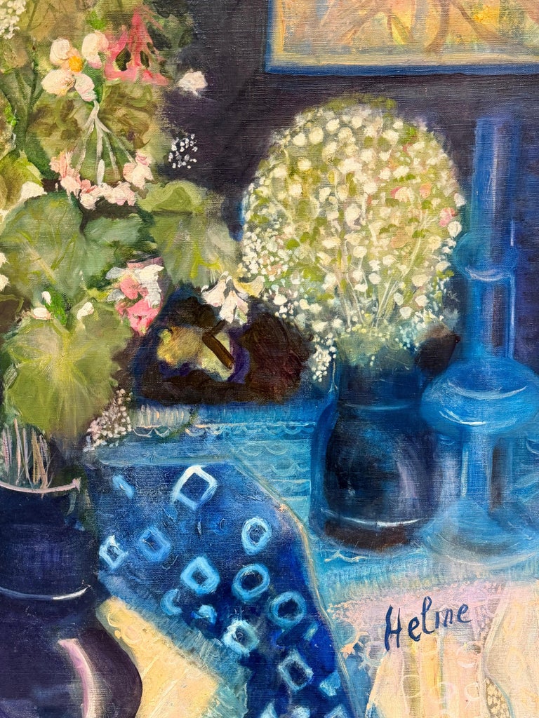 Flowers in Blue Vase, Signed Oil on Canvas, Framed, Mid-20th Century French - Image 11