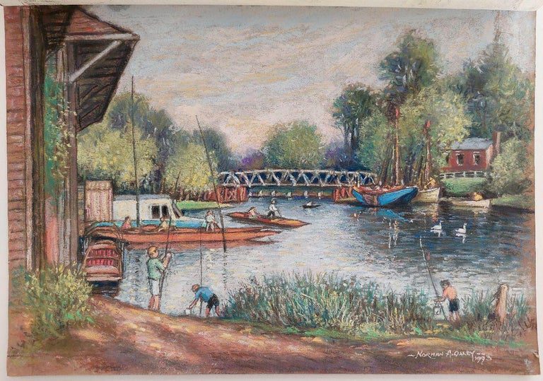 20th Century Traditional English Pastel Summer Evening by the Thames - Image 2