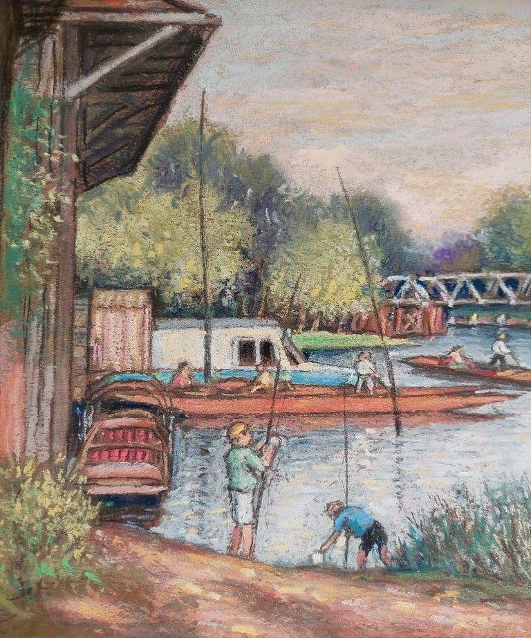 20th Century Traditional English Pastel Summer Evening by the Thames - Image 4