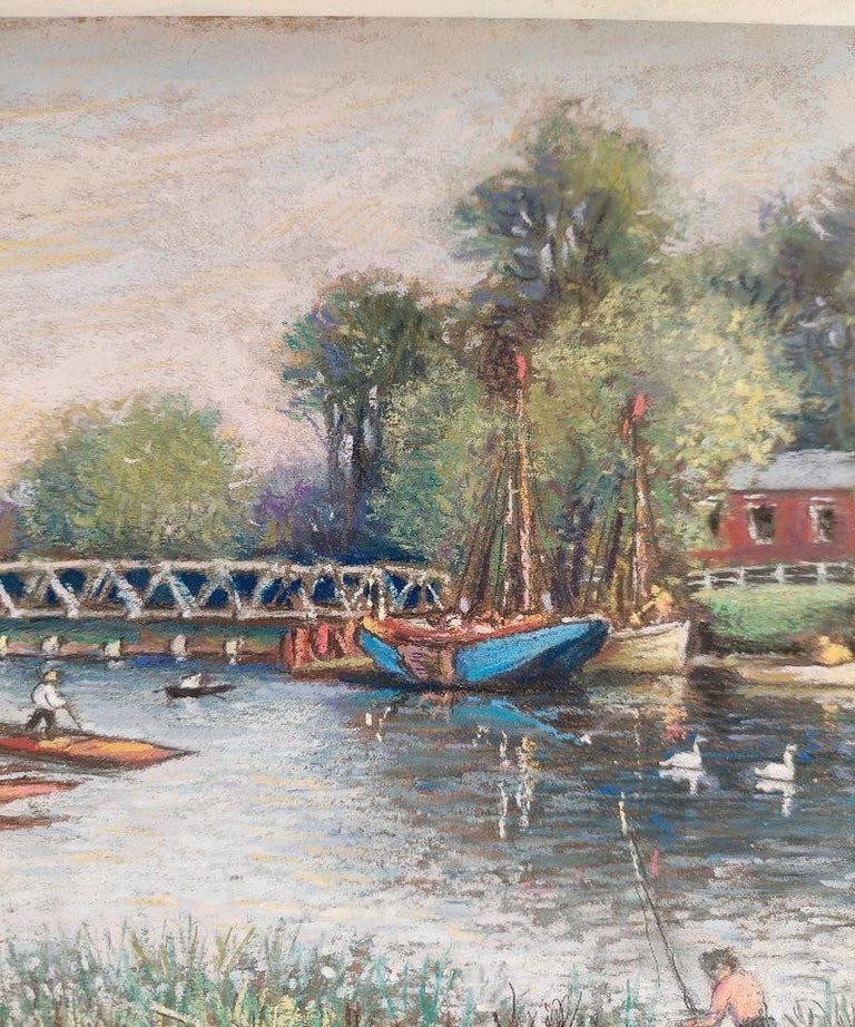 20th Century Traditional English Pastel Summer Evening by the Thames - Image 6