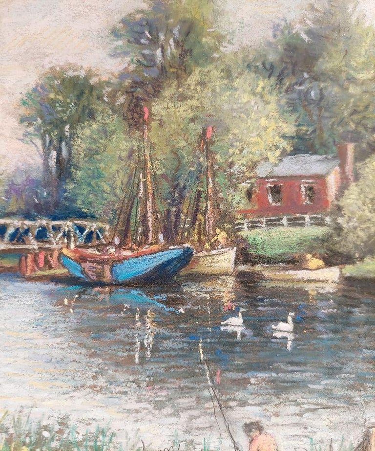 20th Century Traditional English Pastel Summer Evening by the Thames - Image 7