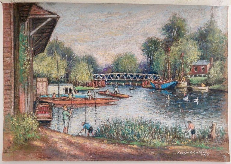 20th Century Traditional English Pastel Summer Evening by the Thames - Image 9