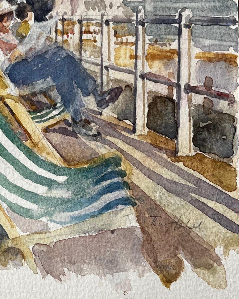 Seaside Promenade with Deckchairs Summer Crowd and Ocean View Watercolour - Image 5