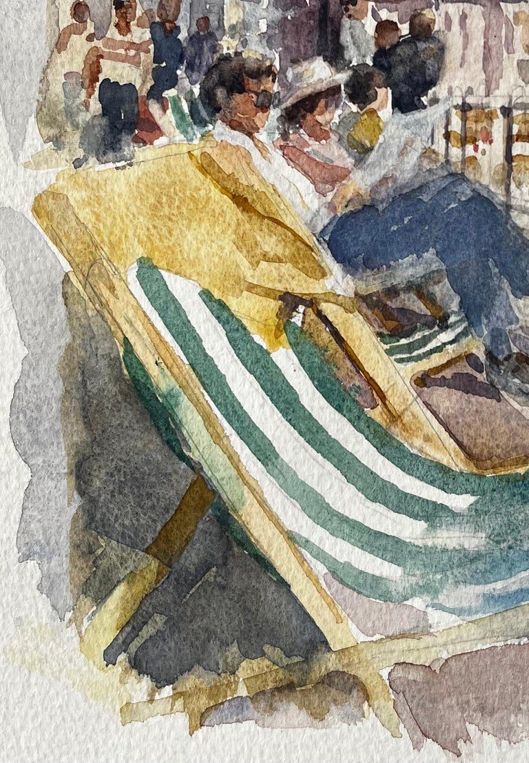 Seaside Promenade with Deckchairs Summer Crowd and Ocean View Watercolour - Image 6