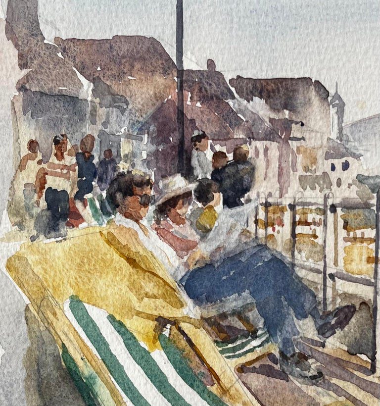 Seaside Promenade with Deckchairs Summer Crowd and Ocean View Watercolour - Image 7