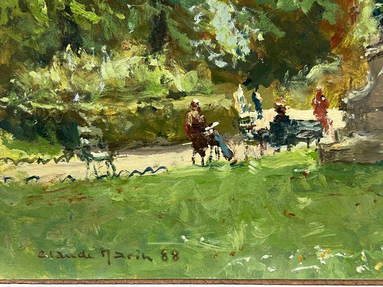 Parisian Park Scene Dappled Light Figures Statue French Impressionist Signed Oil - Image 5
