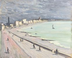 Coastal French City Promenade Under Dramatic Grey Sky Landscape French Modernist