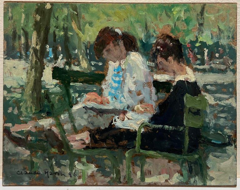 Dappled Light Ladies in Paris Park 20th Century French Impressionist Signed Oil - Image 2